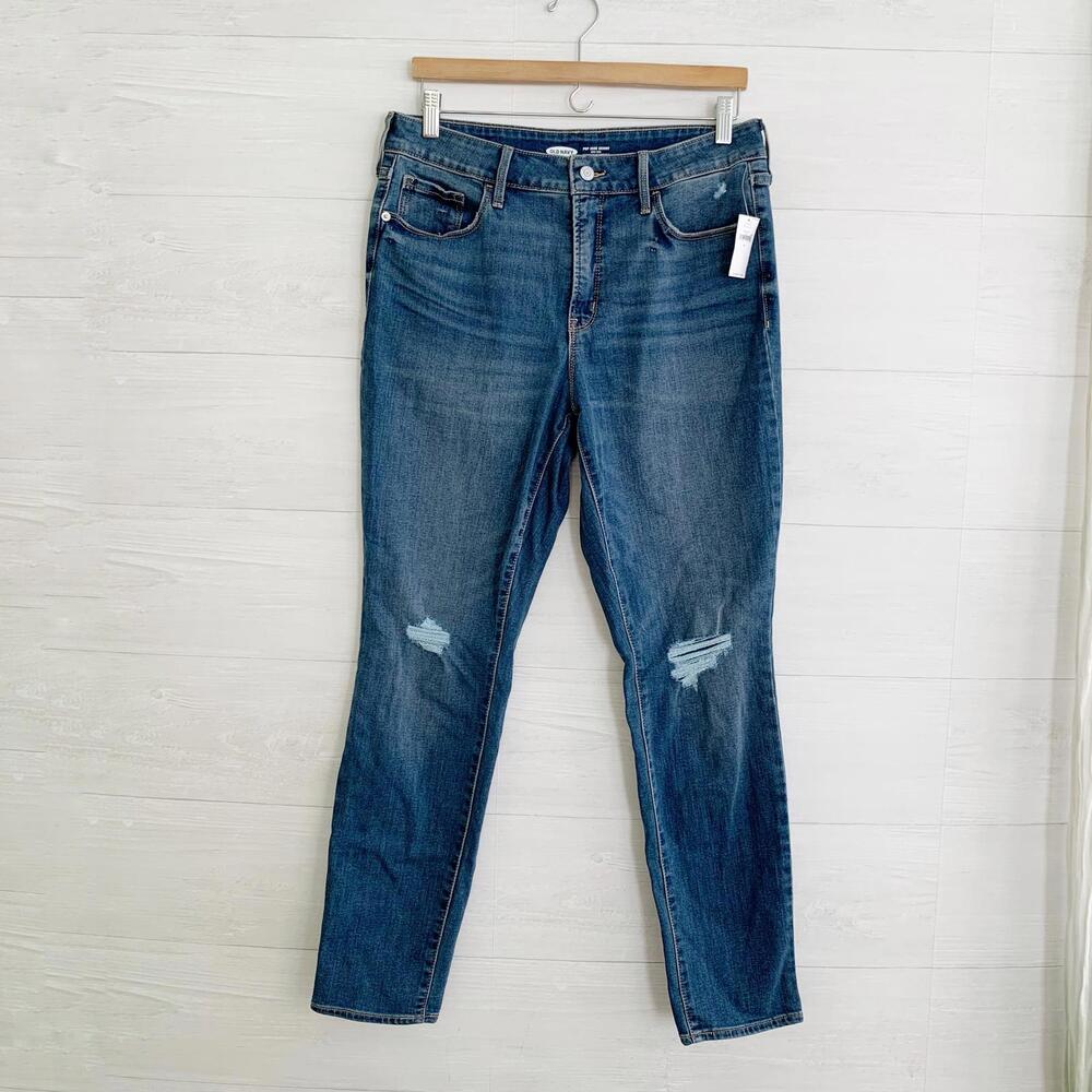 NWT Old Navy - Medium wash distressed Pop Icon Skinny High-Rise jeans, sz 12